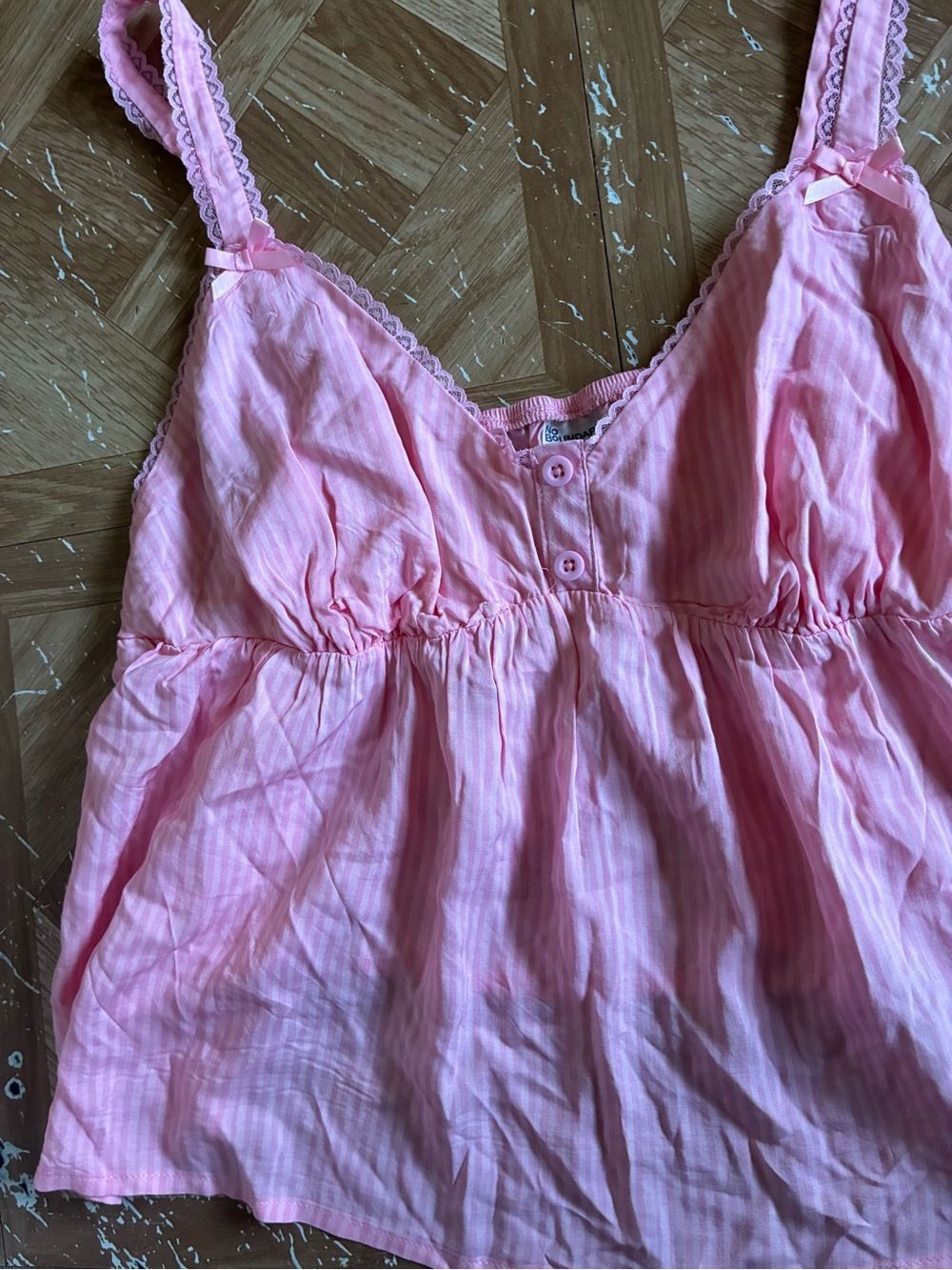 No Boundaries Pink Striped Lace-Trim Sleep Tank